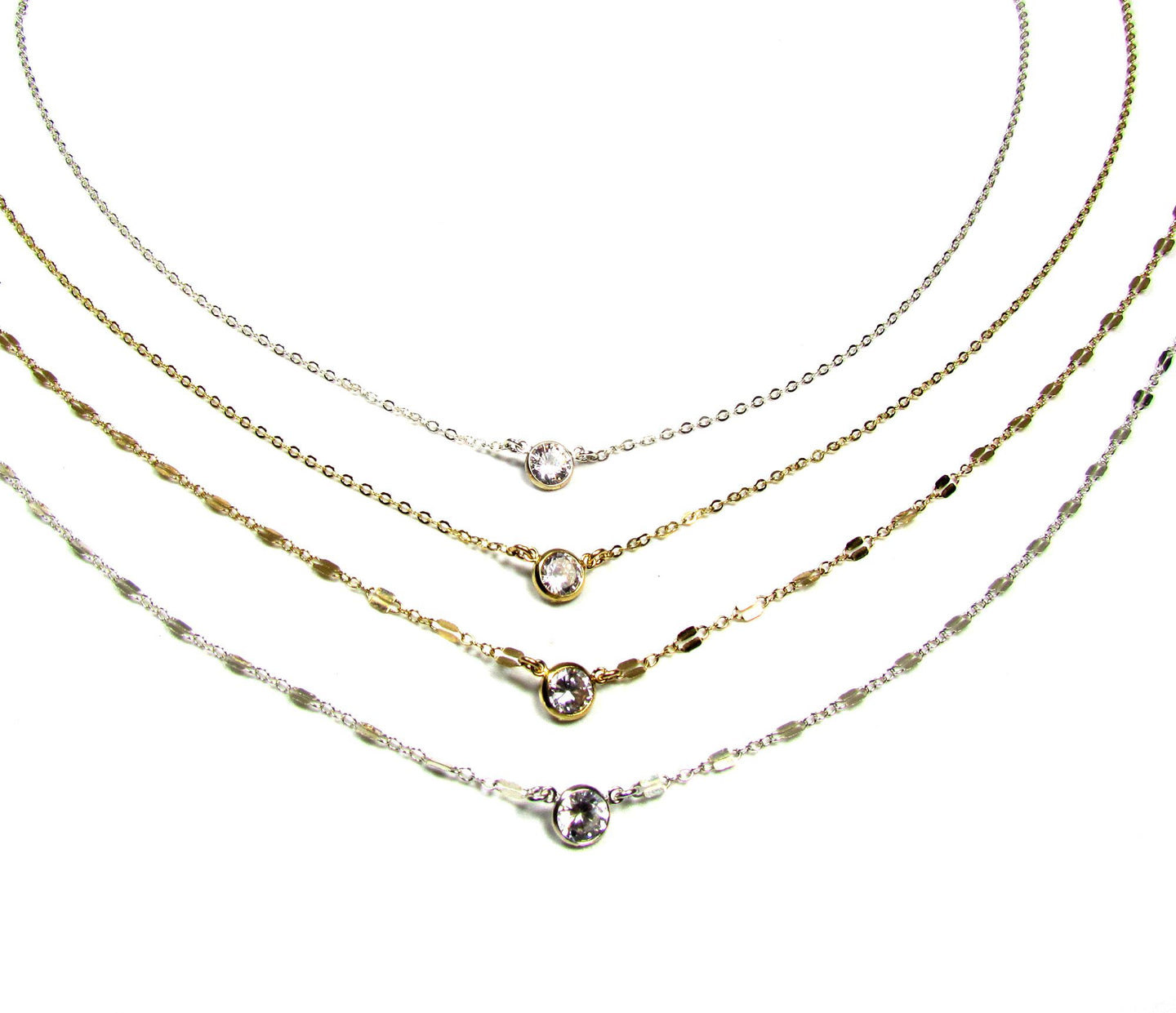 Bezel Set CZ Solitaire Necklace | Bold Sparkle on Dainty Gold Chain